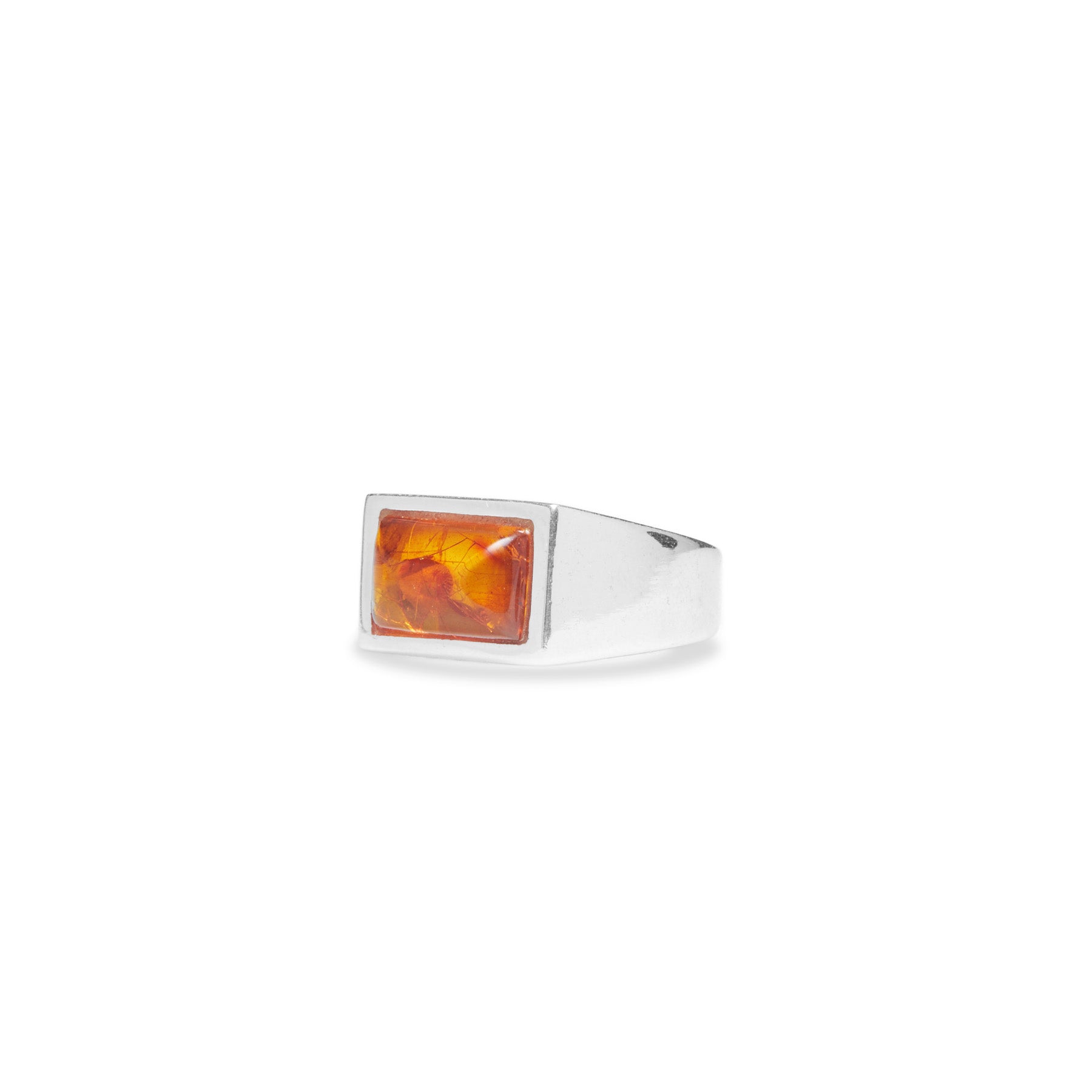 Amber faceted rectangle bezel set mens rings side angle