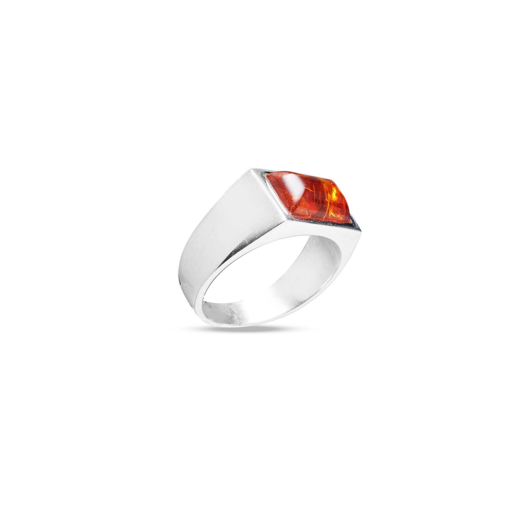 Amber faceted rectangle bezel set mens rings under side