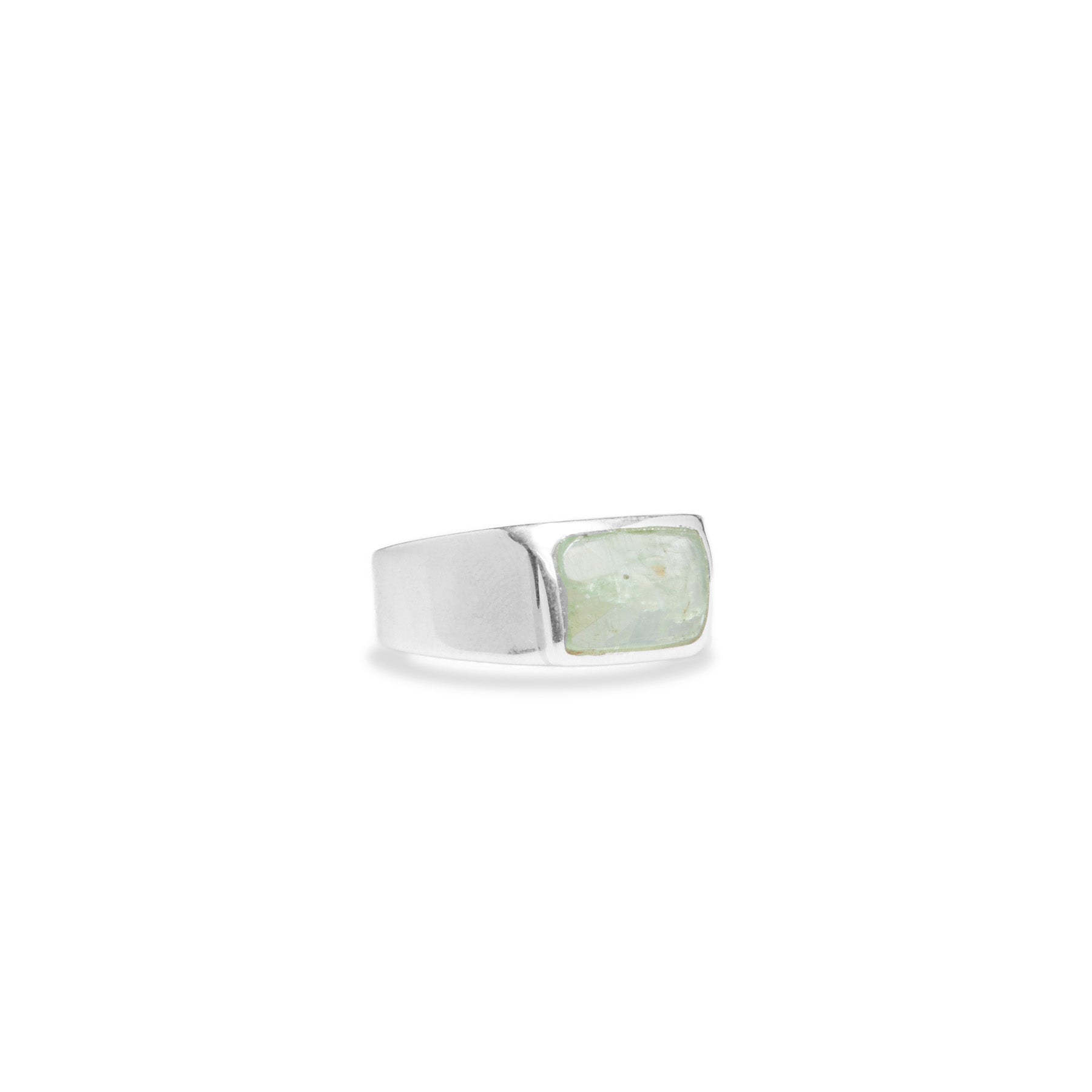 Green Kyanite checkerboard faceted rectangle bezel set mens ring