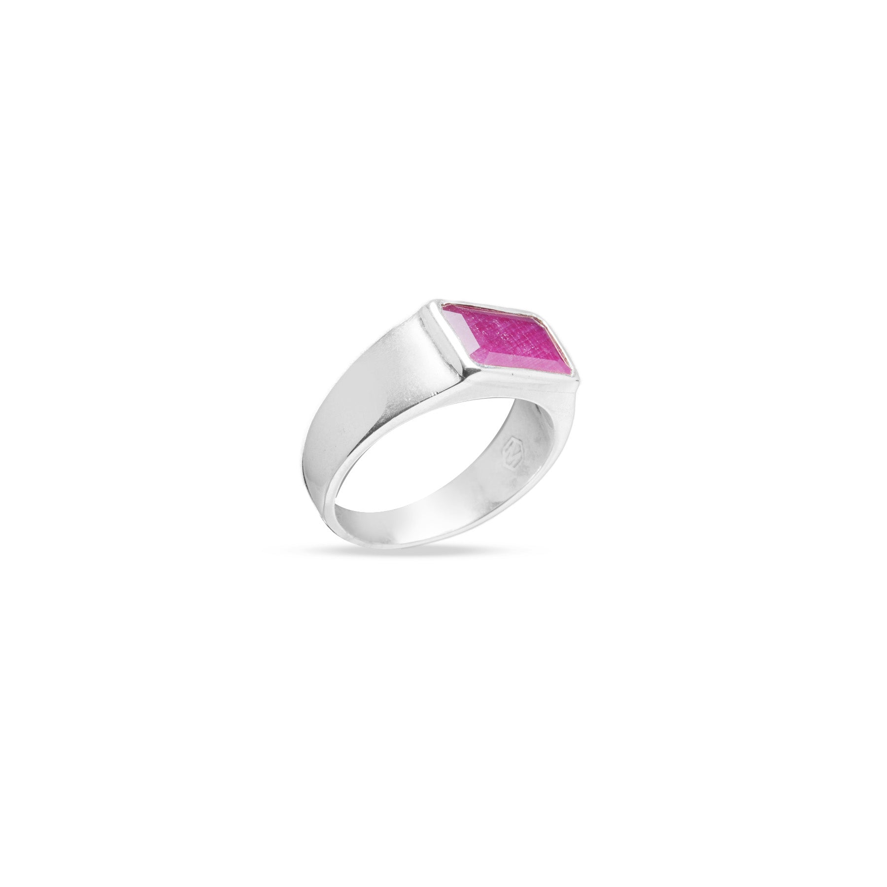 Ruby faceted rectangle bezel set mens rings 