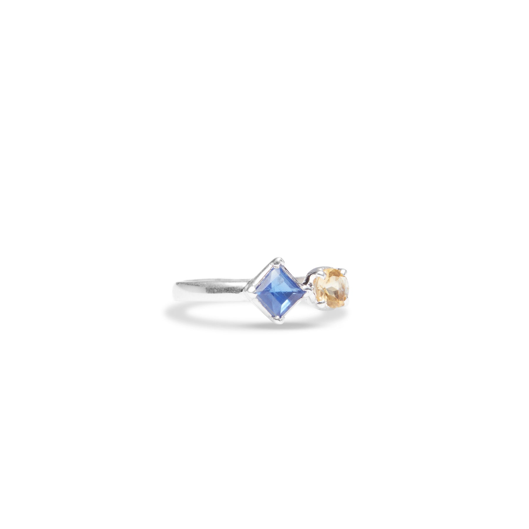 Kyanite square and citrine round multi stone ring 