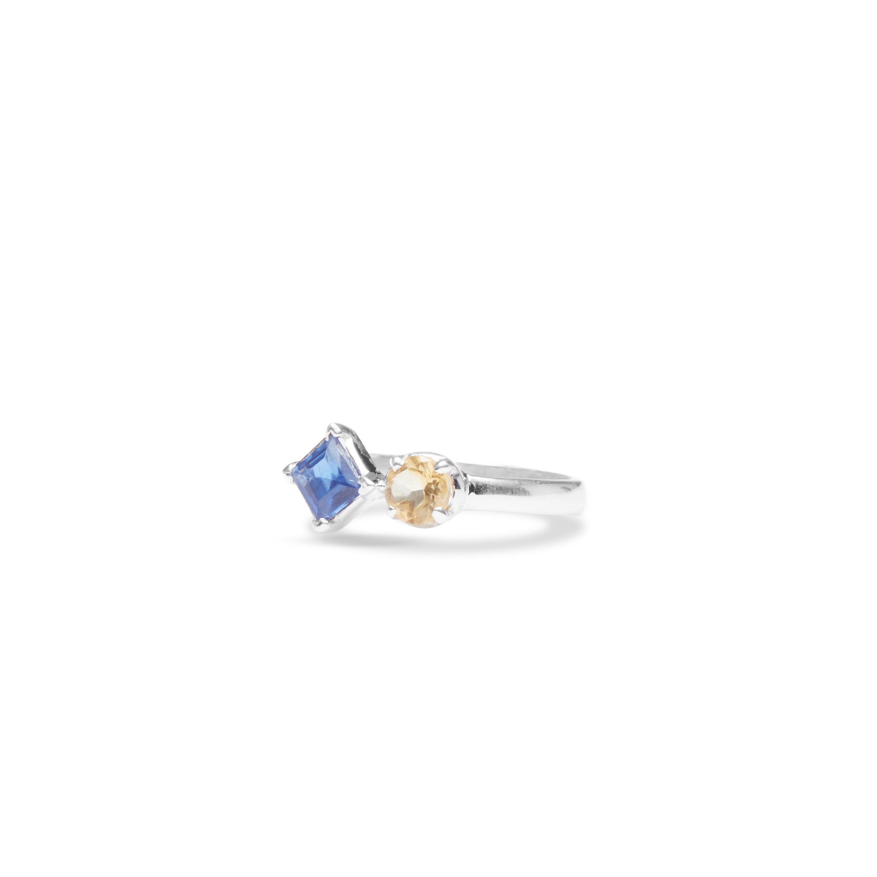 Kyanite square and citrine round multi stone ring 