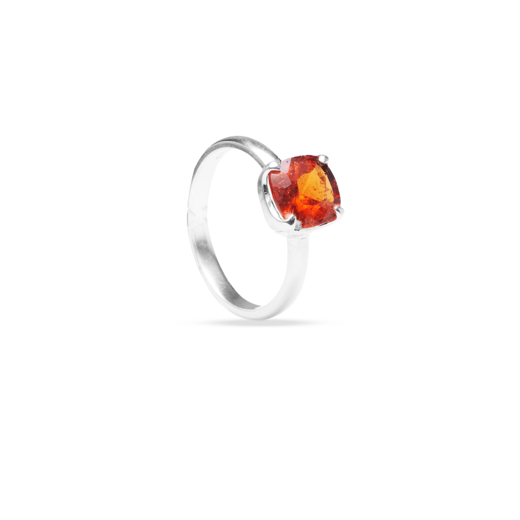 Hessonite garnet cushion square faceted claw set ring 