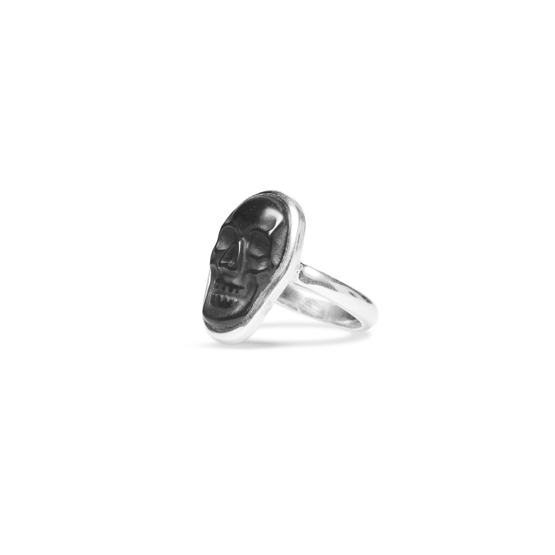 Black Obsidian Skull Ring side angle