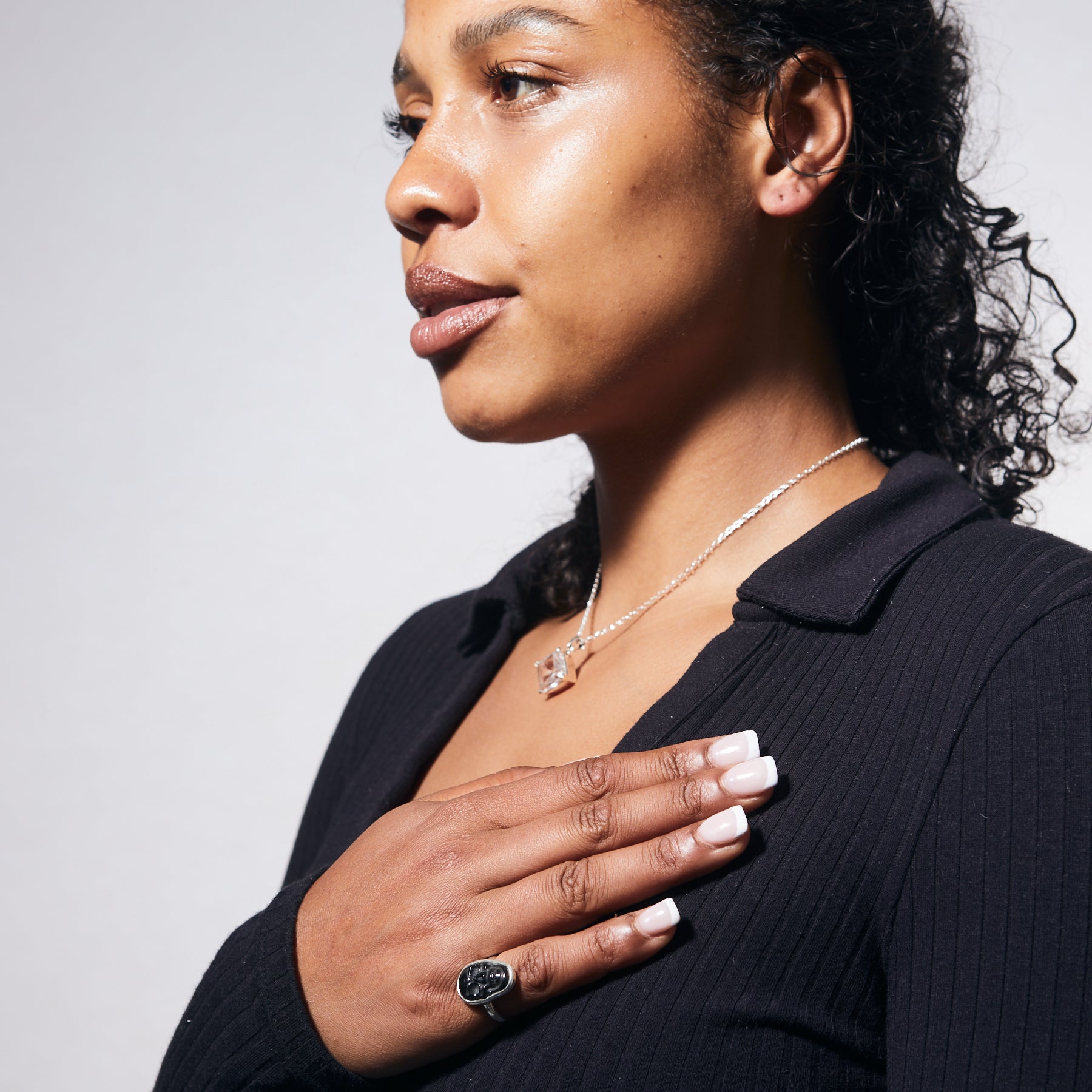 Black Obsidian Skull Ring on model