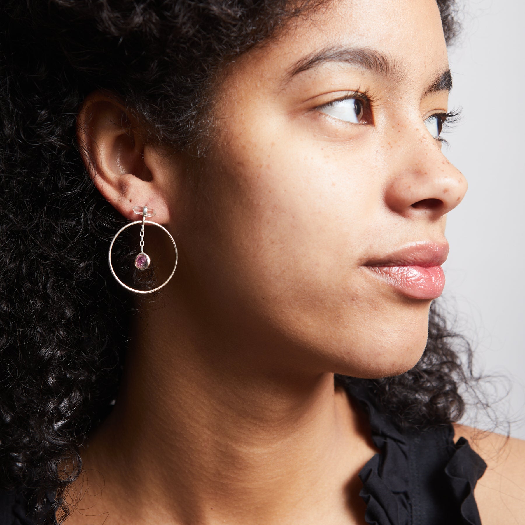 Clear Quartz & Watermelon Tourmaline Stud Earrings