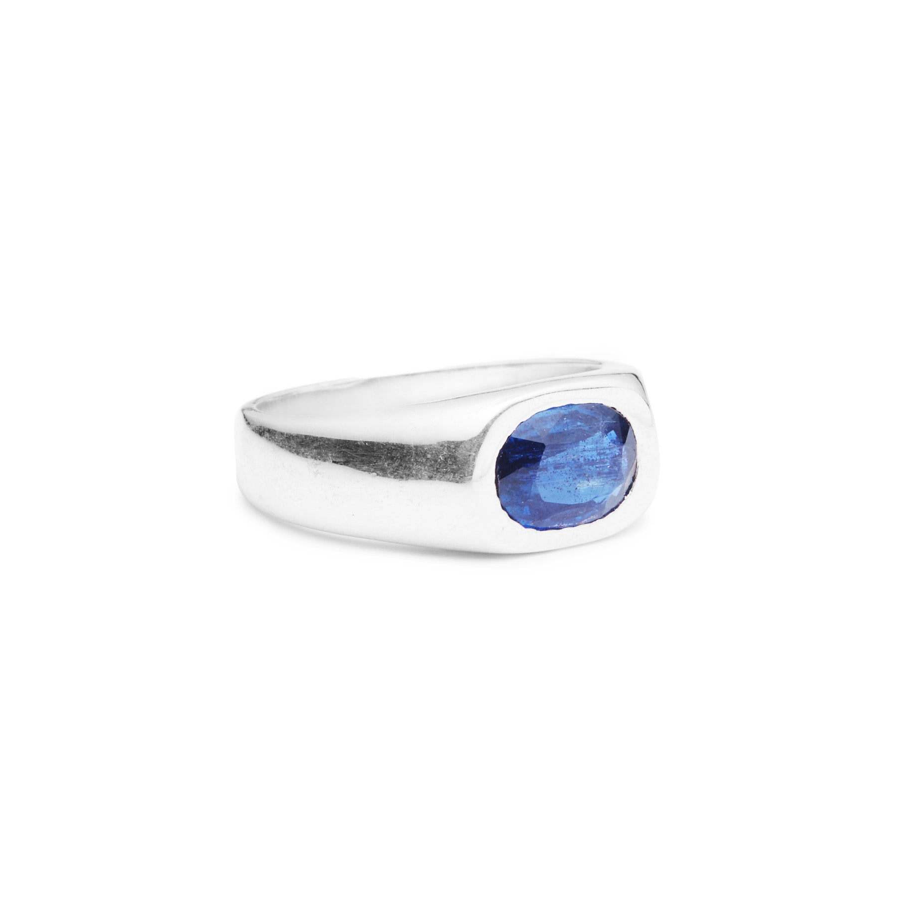 Blue Kyanite oval faceted ring with thick band