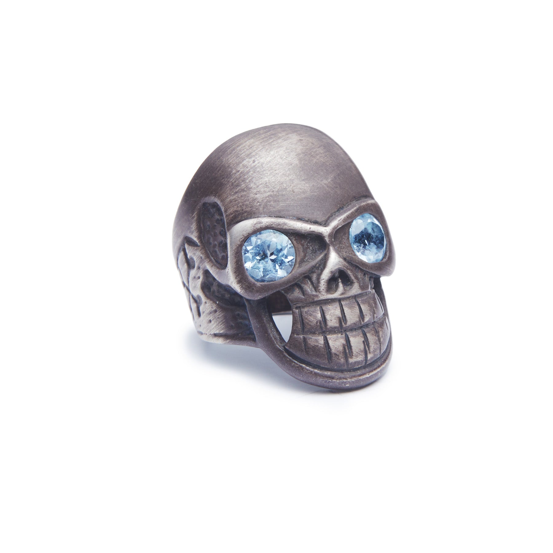 Blue Topaz Skull Ring