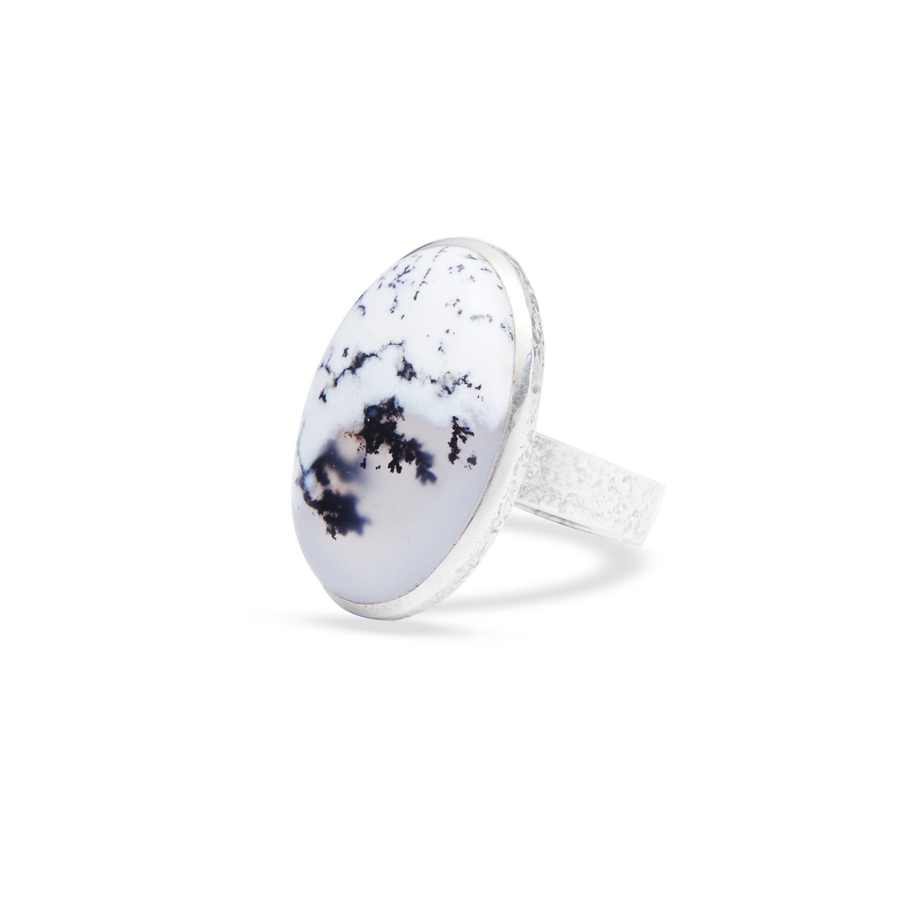 Oval Dendritic opal with hammered bezel and band 