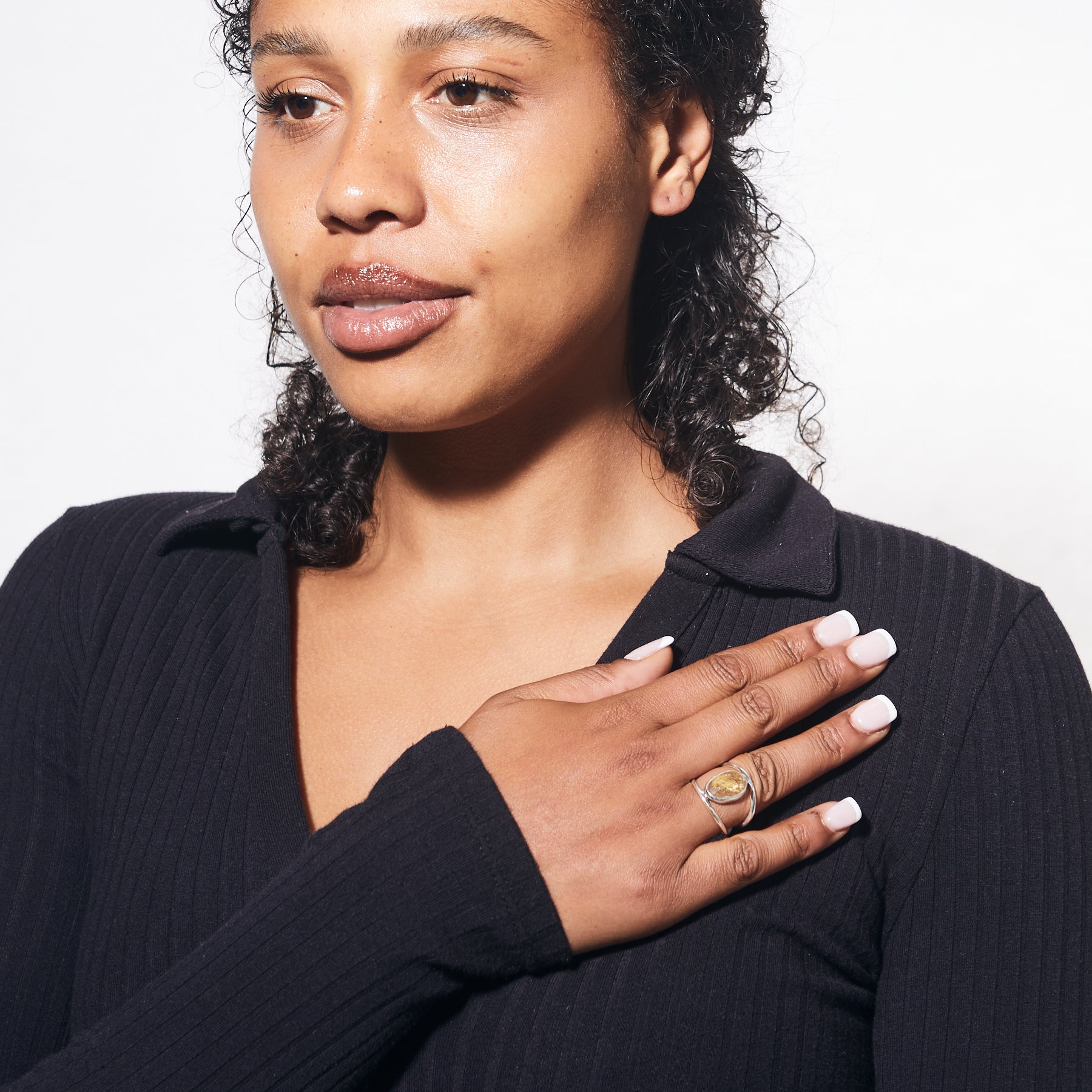 Rutilated Quartz Ring on model