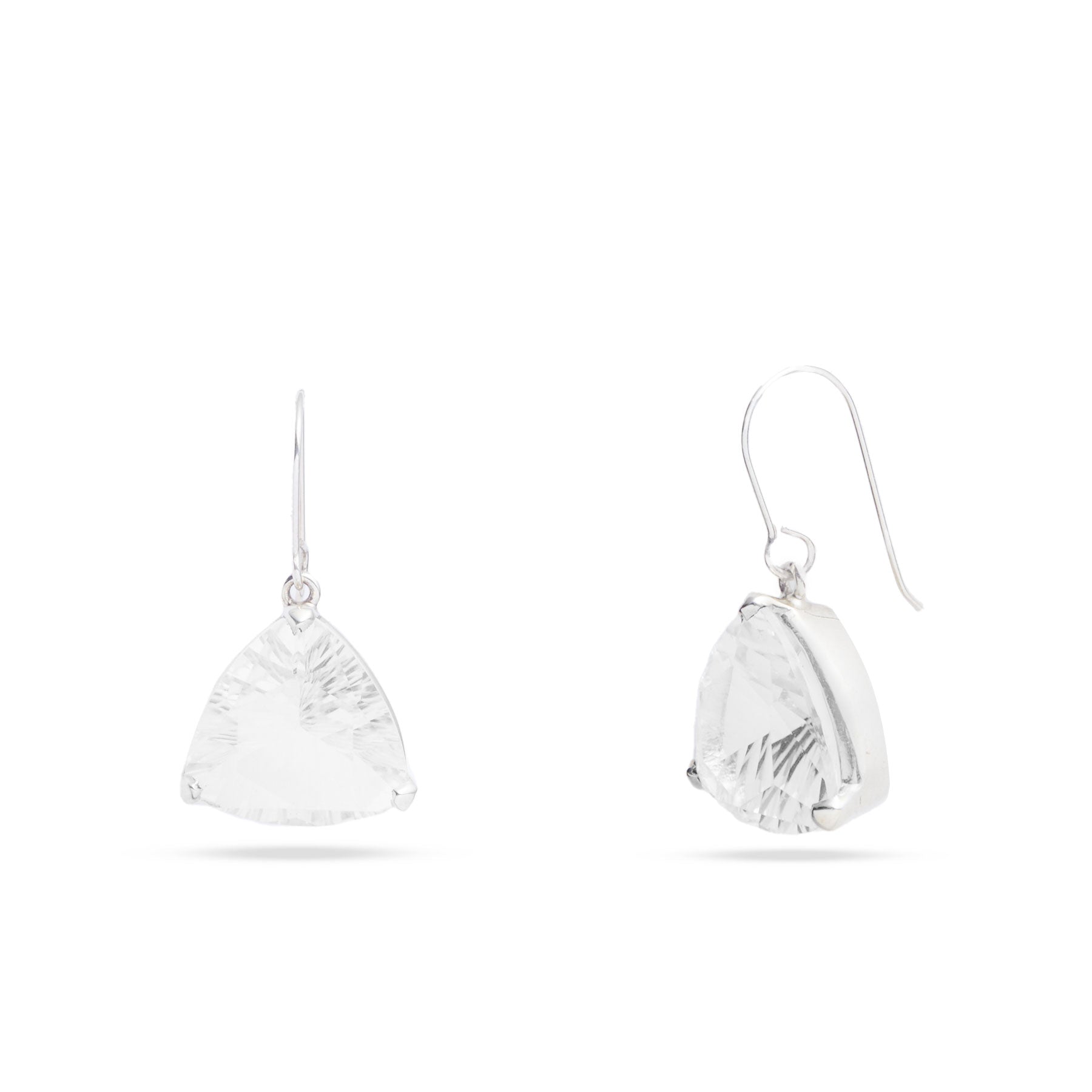 clear quartz faceted triangle drop earrings 