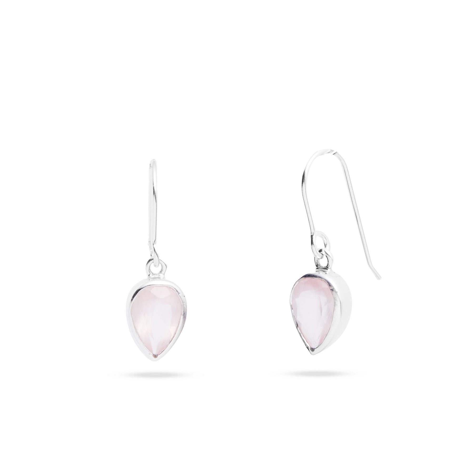 rose quartz inverted teardrop faceted earrings 