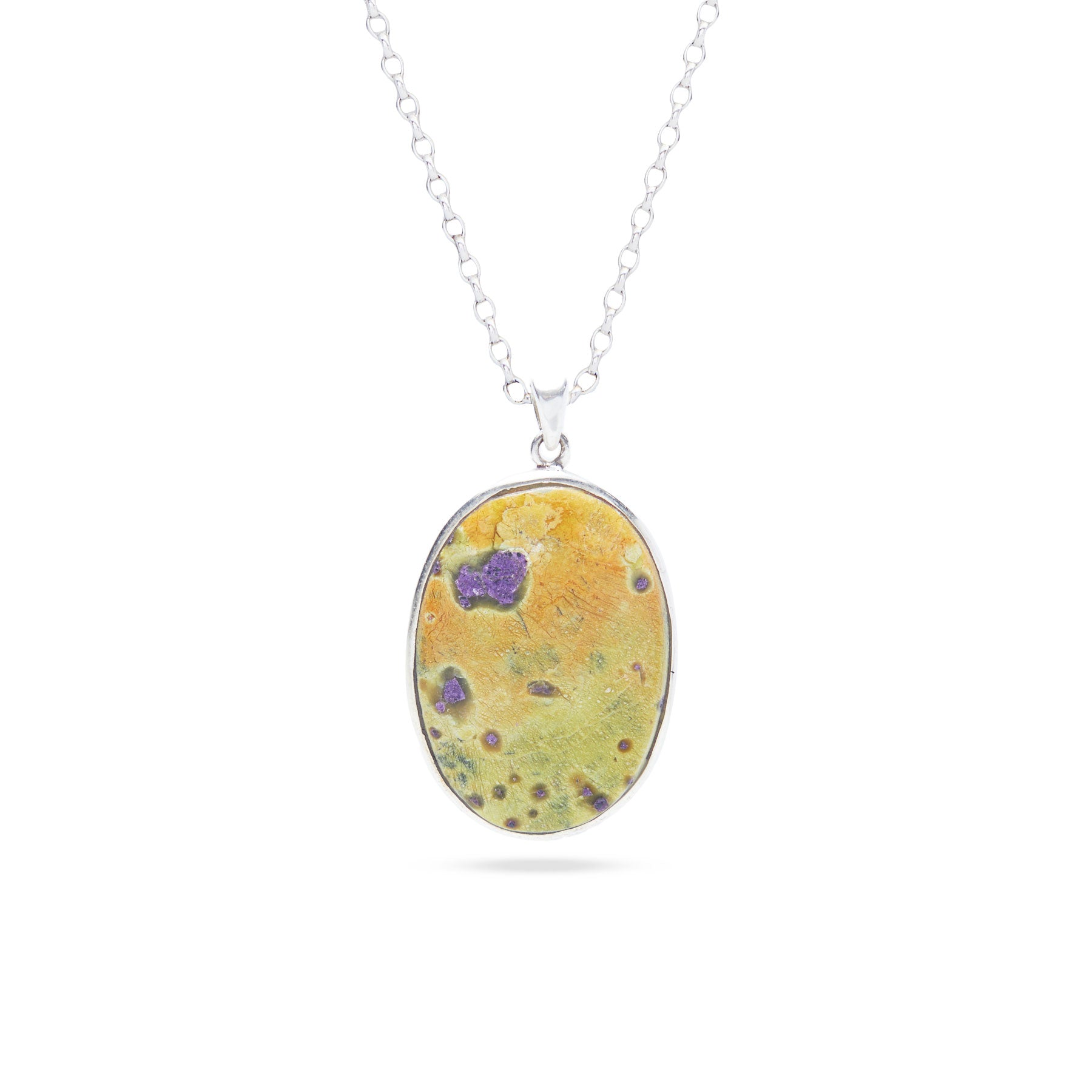 Serpentine stichtite oval pendant with bezel setting 