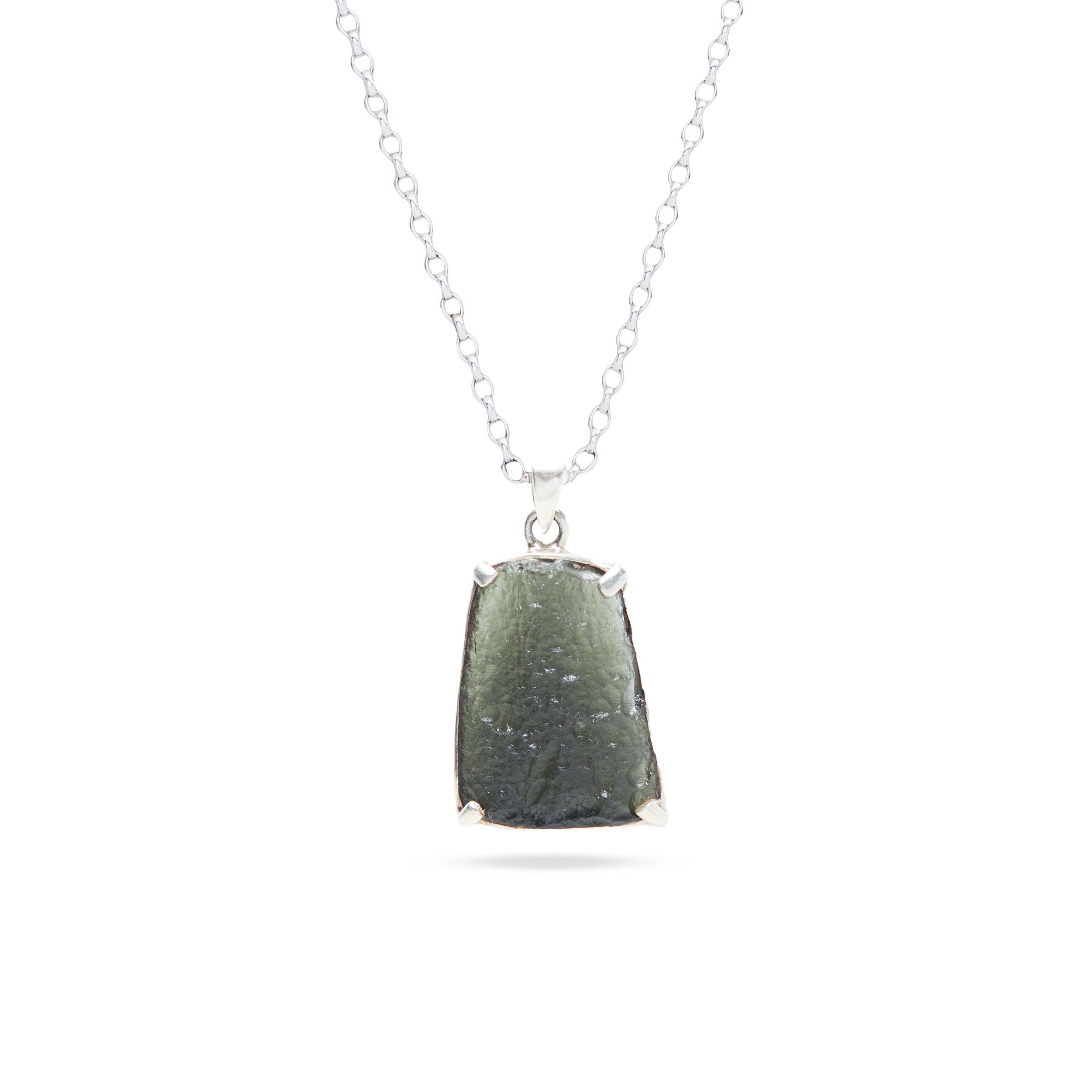 MOLDAVITE NECKLACE ROUGH CLAWSET 