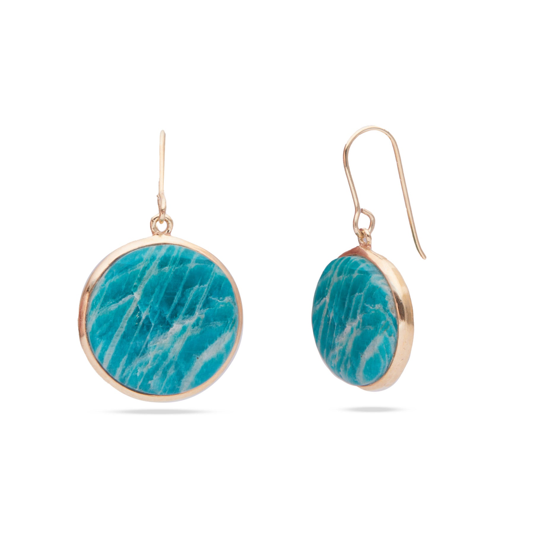 Amazonite round cabochon bezel drop earrings in vermeil 