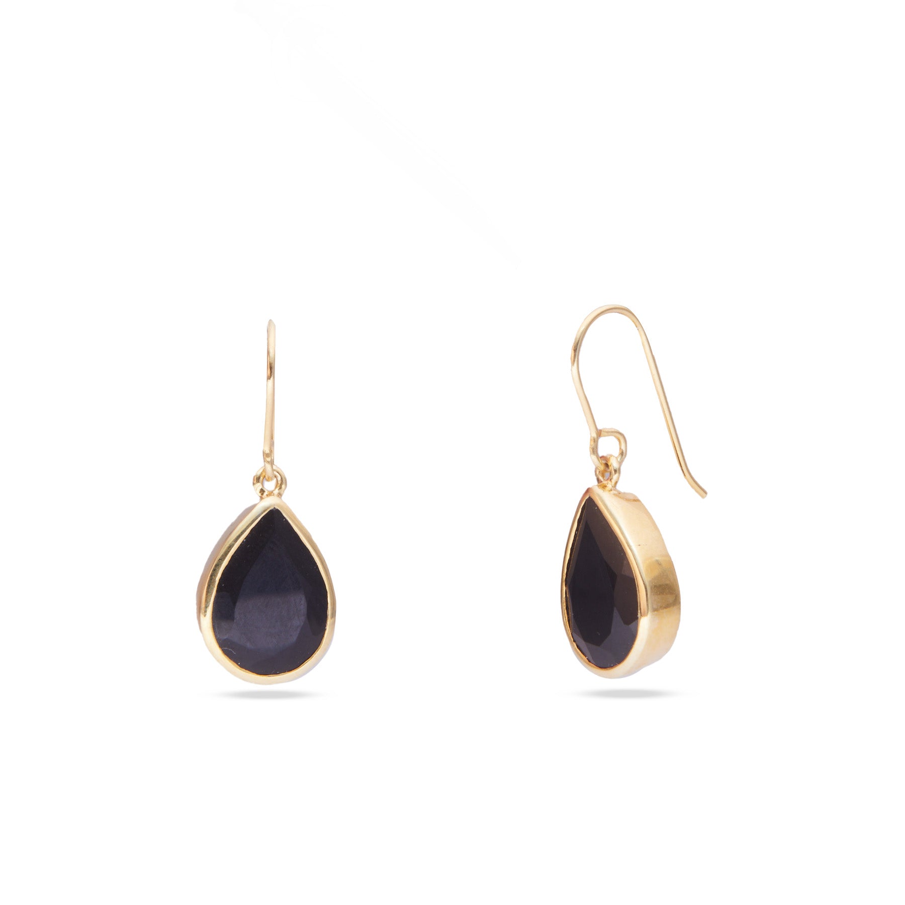 Black Onyx faceted teardrop drop earrings  in vermeil gold