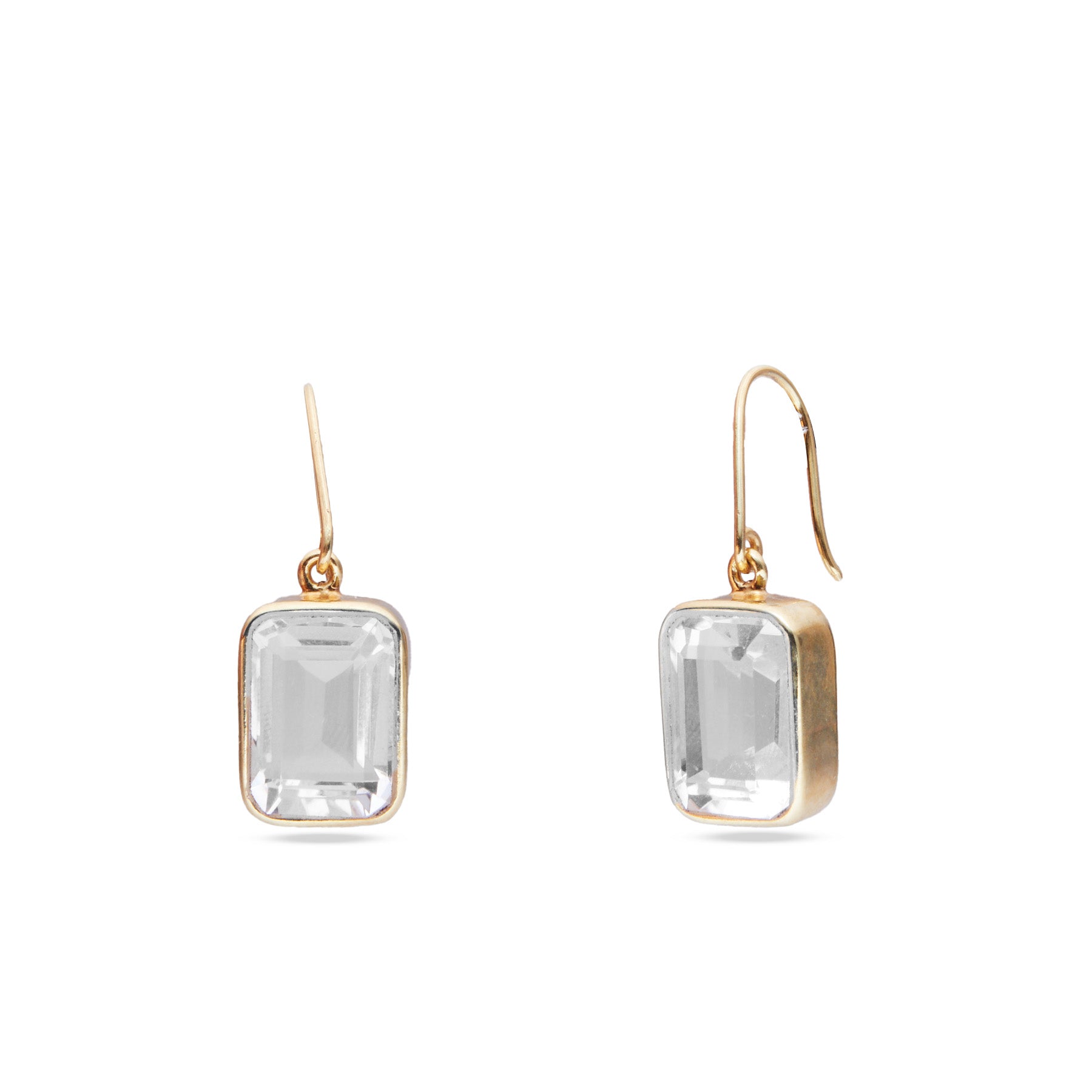 clear quartz cushion rectangle faceted drop earrings 