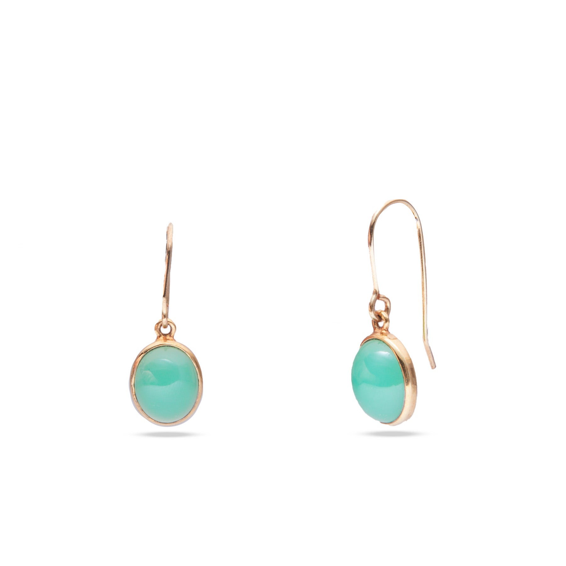 Chrysoprase cabochon oval drop earrings in vermeil gold 