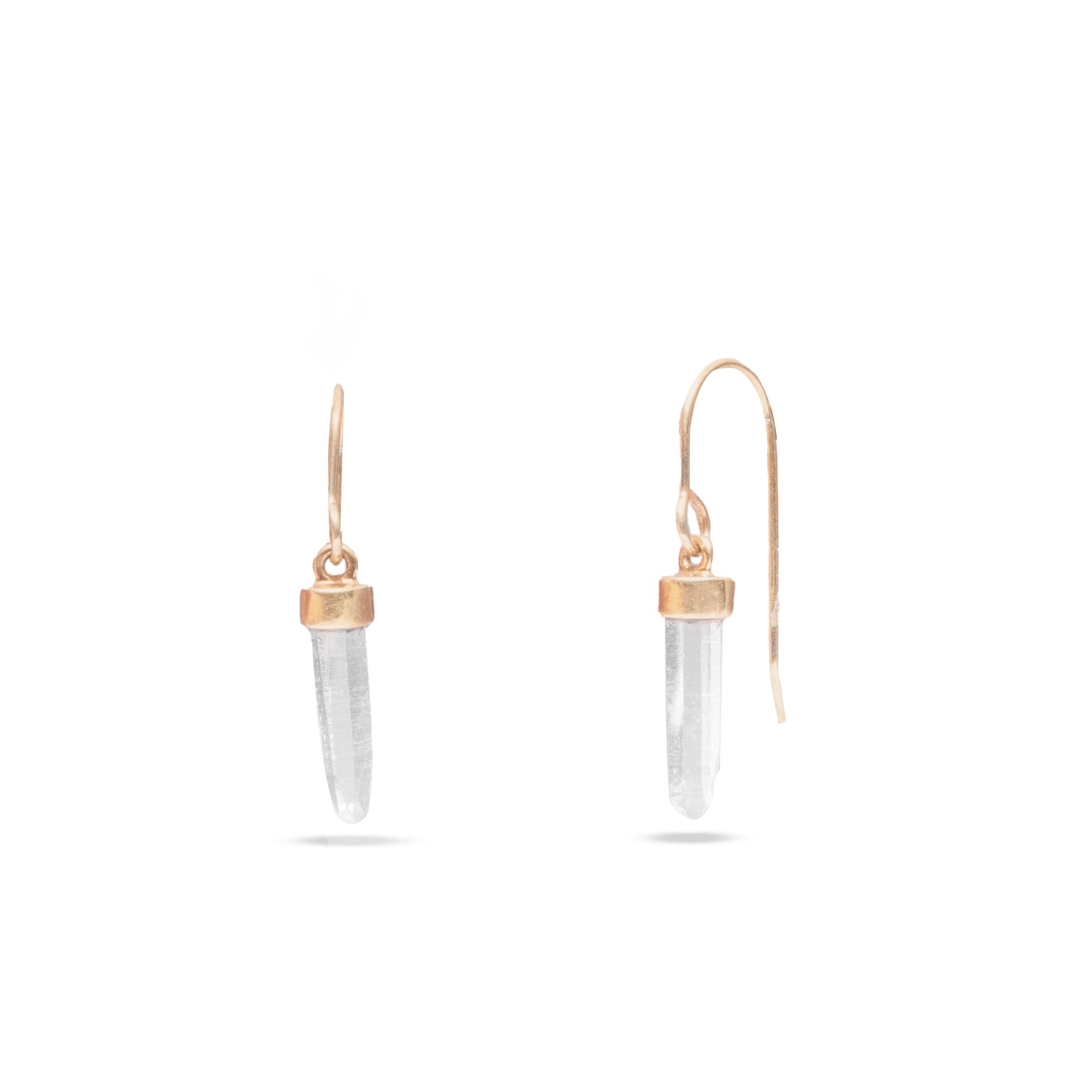 Clear Quartz pencil drop earrings with fixed cap in vermeil