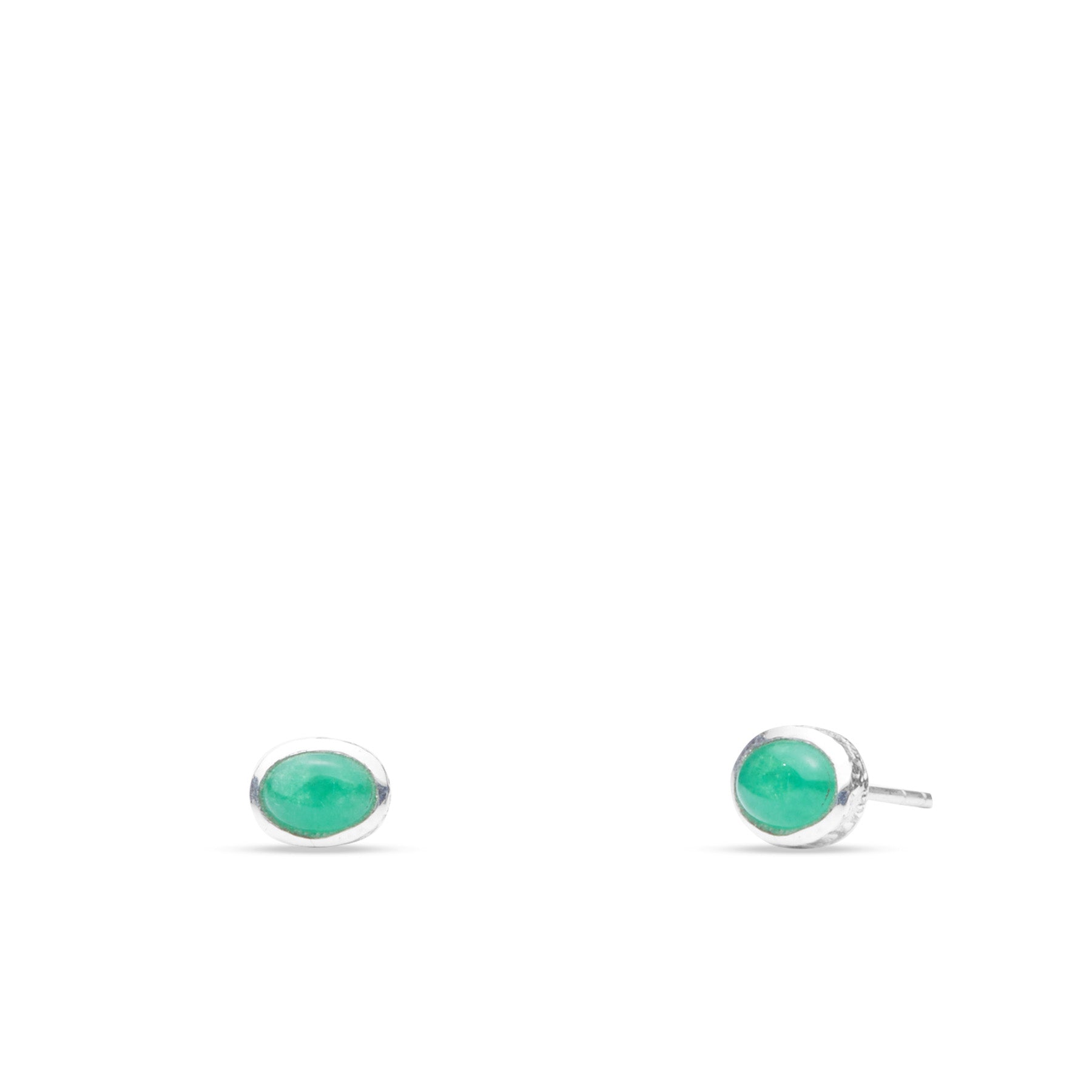 Chrysoprase cabochon oval stud earrings with hammered bezel