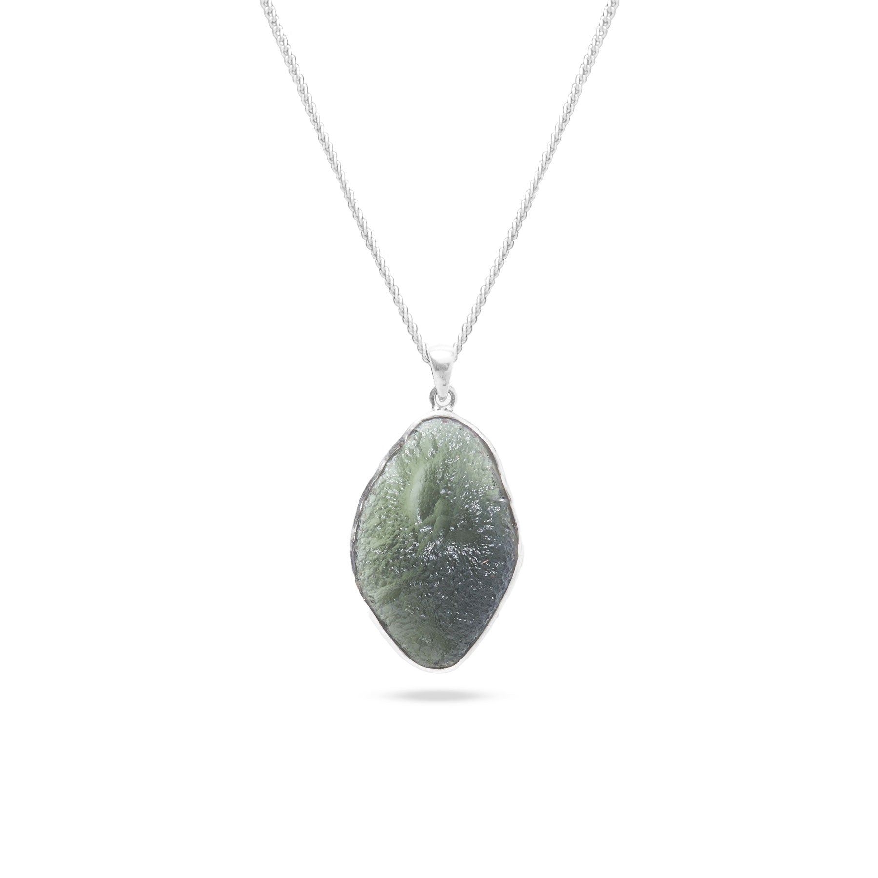 Moldavite rough pendant with sterling silver bezel