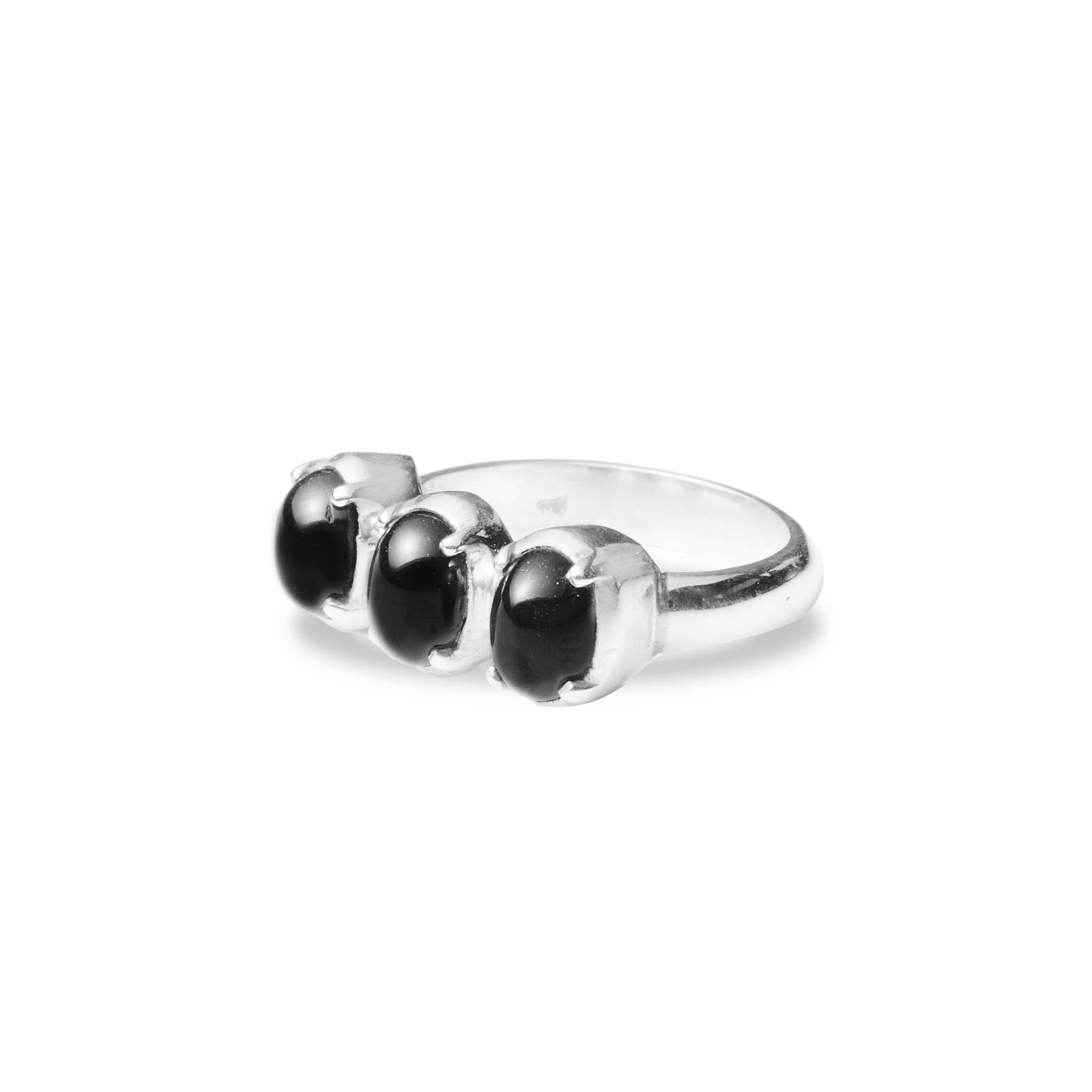 Triple stone Black star diopside oval ring with claw setting 