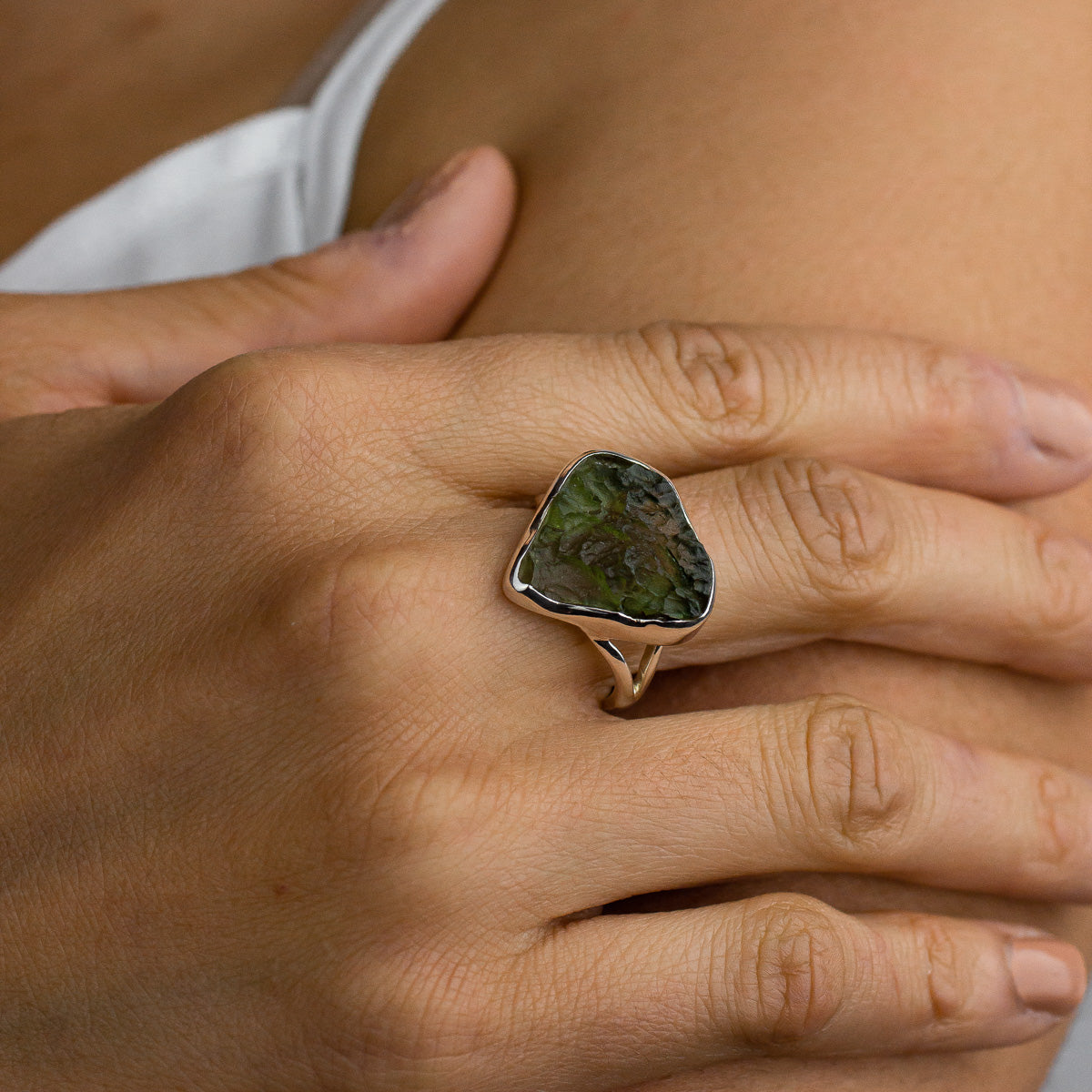 Sterling silver online moldavite ring