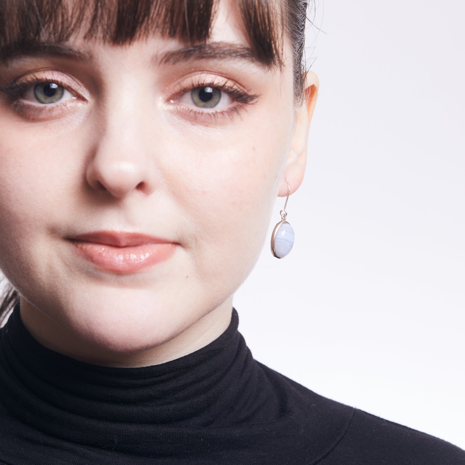 Blue Lace Agate Drop Earrings on model