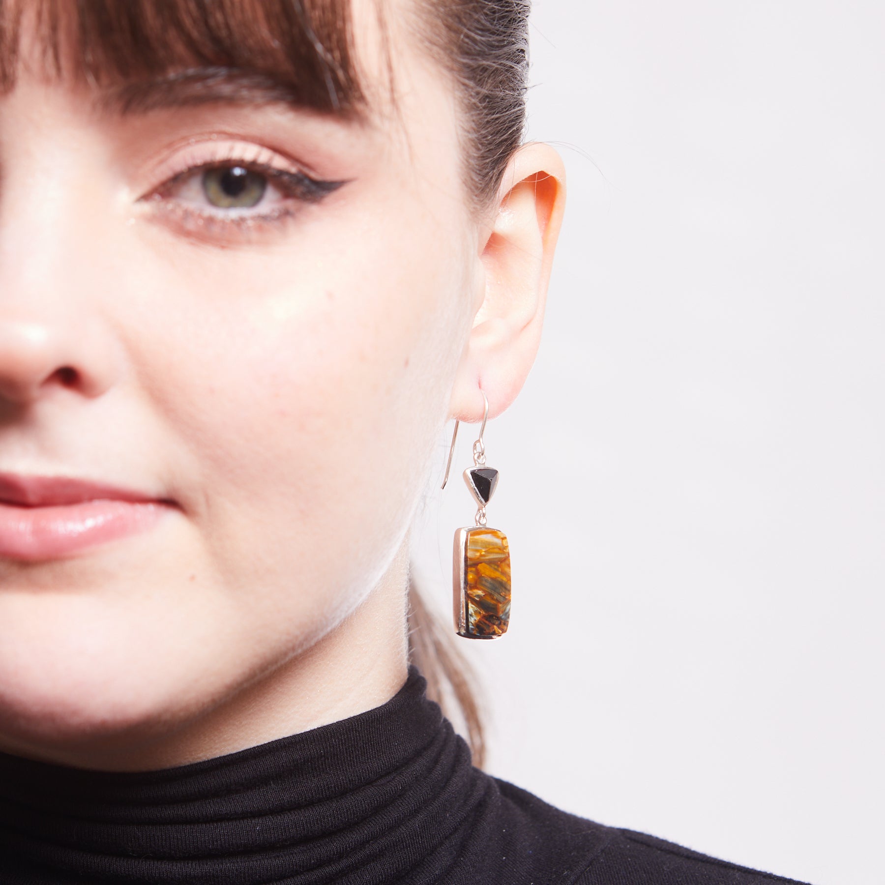 Pietersite & Black Tourmaline Drop Earrings