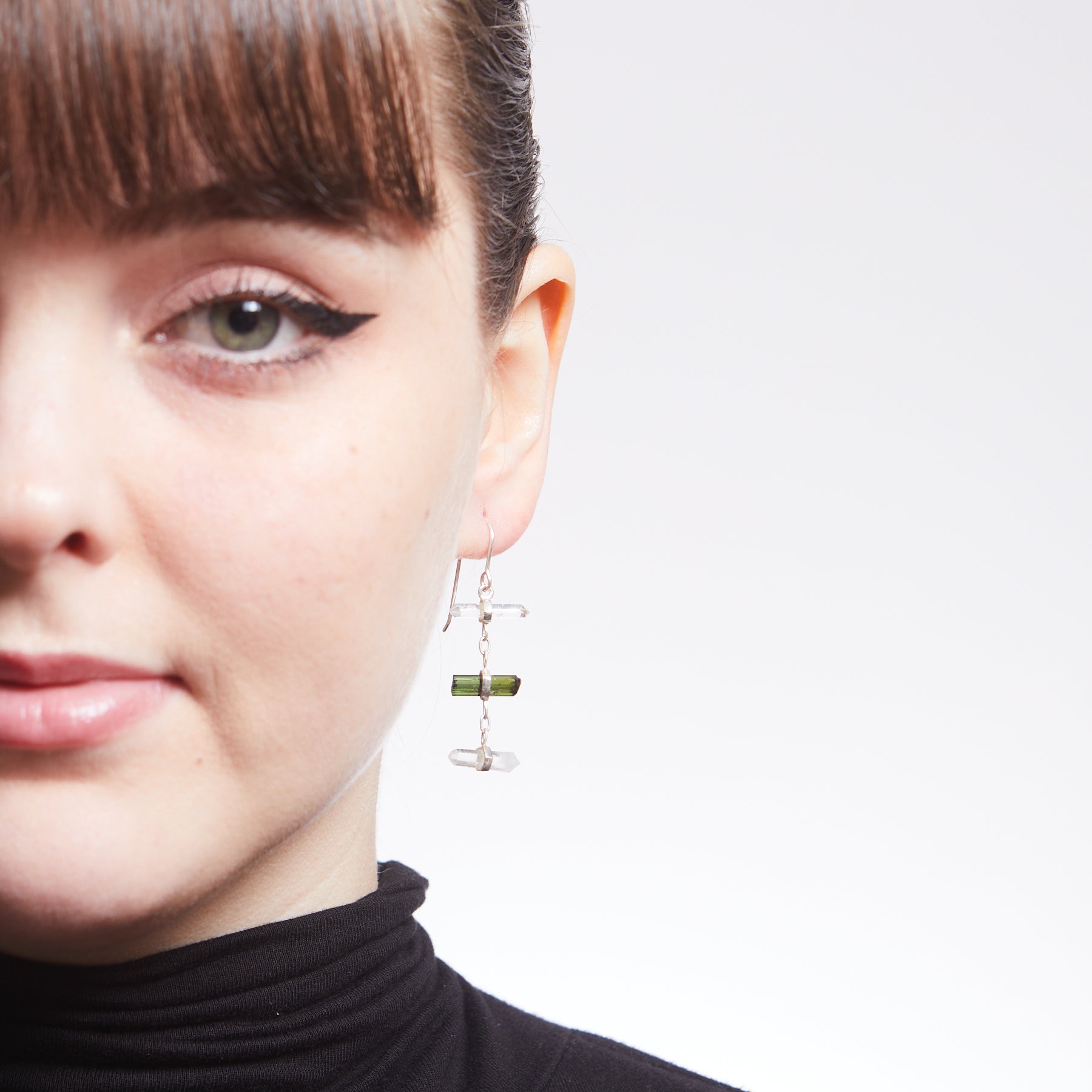 Green Tourmaline & Clear Quartz Drop Earrings