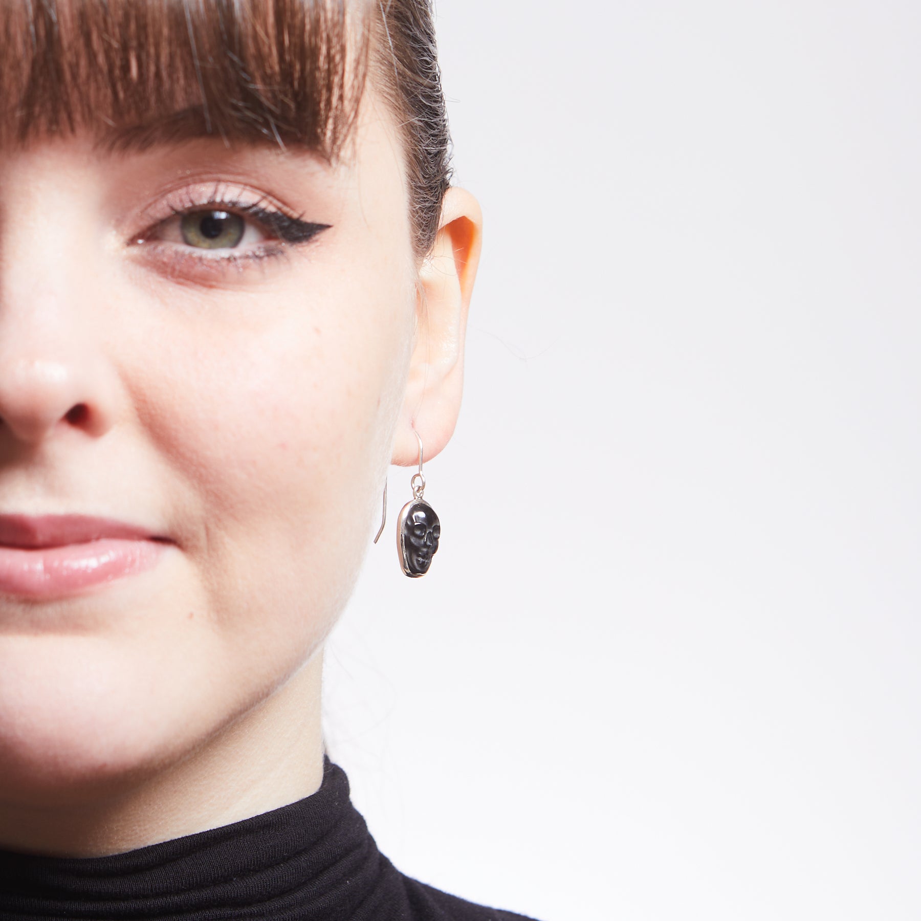 Black Obsidian Skull Drop Earrings