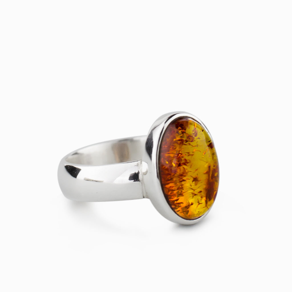 Amber and store silver ring