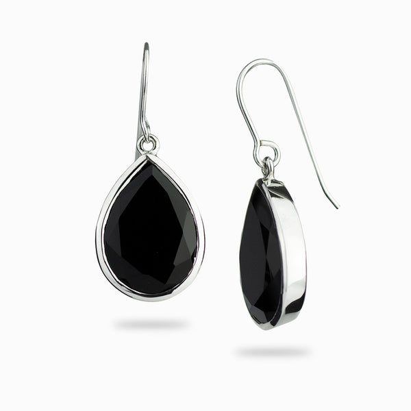 ONYX WHITE GOLD DROP EARRINGS