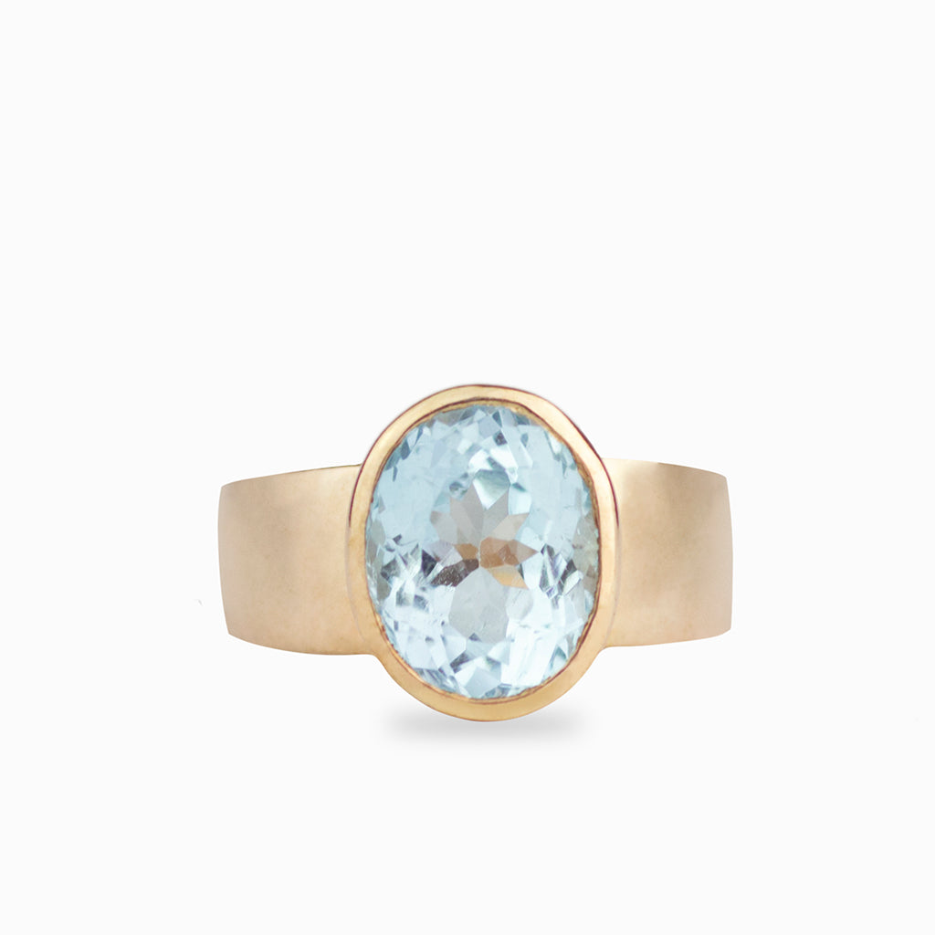 Blue Topaz Oval Faceted Ring 