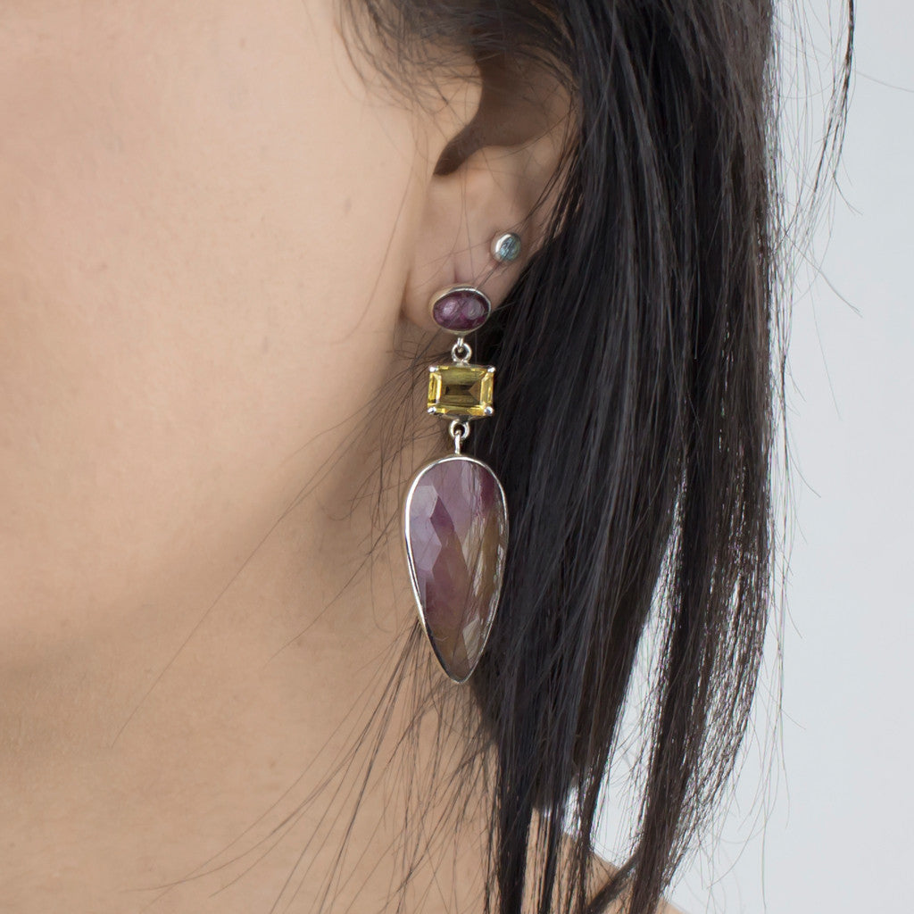 Ruby, Citrine & Pink Tourmaline stud Drop Earring | Made In Earth AU