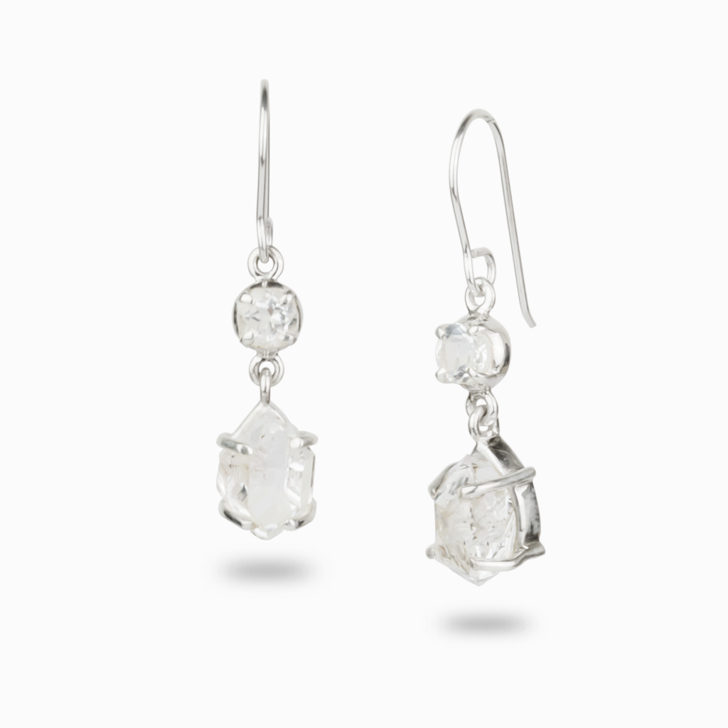 Herkimer Diamond & Clear Quartz Drop Earrings