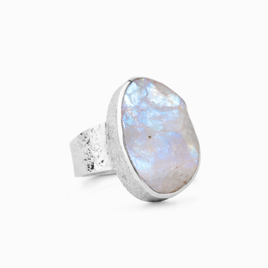 Silver Rainbow Moonstone Ring